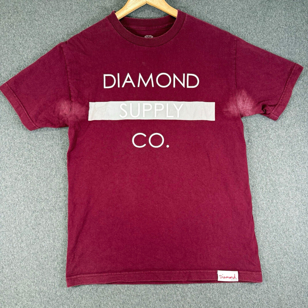 Diamond Supply Co Mens Medium Burgundy Logo T Shirt Cotton Made USA READ